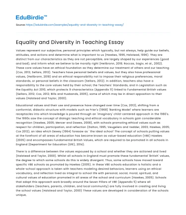 Equality and Diversity in Teaching Essay
