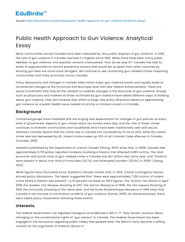 Public Health Approach to Gun Violence: Analytical Essay