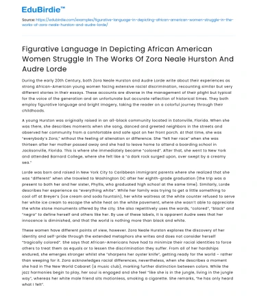 Figurative Language in Hurston and Lorde on Women’s Struggles