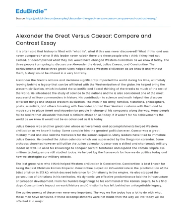 Alexander the Great Versus Caesar: Compare and Contrast Essay