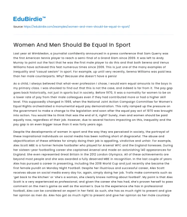 Women And Men Should Be Equal In Sport