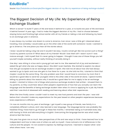 The Biggest Decision of My Life: My Experience of Being Exchange Student