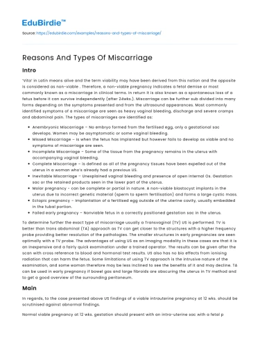Reasons And Types Of Miscarriage