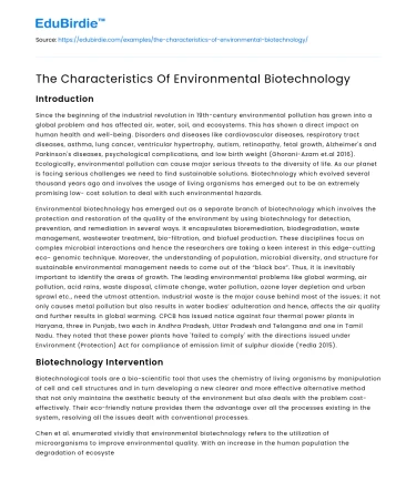 The Characteristics Of Environmental Biotechnology
