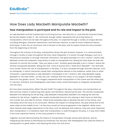 How Does Lady Macbeth Manipulate Macbeth?