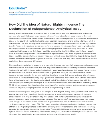 Influence of Natural Rights on Declaration of Independence: Analysis