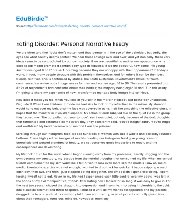 Eating Disorder: Personal Narrative Essay