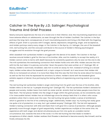Catcher In The Rye: Psychological Trauma and Grief