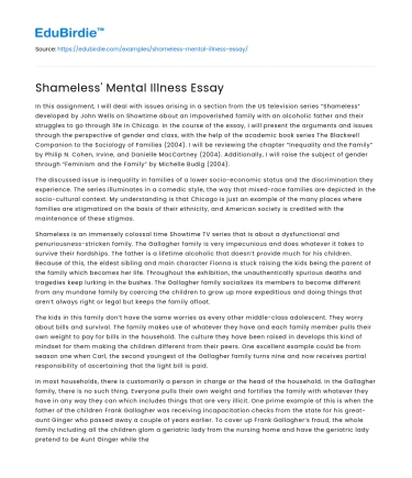 Shameless’ Mental Illness Essay