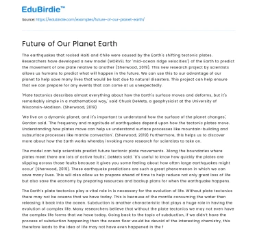 Future of Our Planet Earth