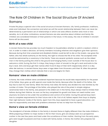 The Role Of Children In The Social Structure Of Ancient Romans