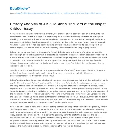 Literary Analysis of JRR Tolkien’s ‘The Lord of the Rings’