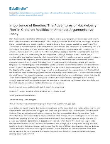 Importance of Reading ‘The Adventures of Huckleberry Finn’