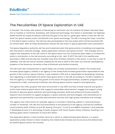 The Peculiarities Of Space Exploration In UAE