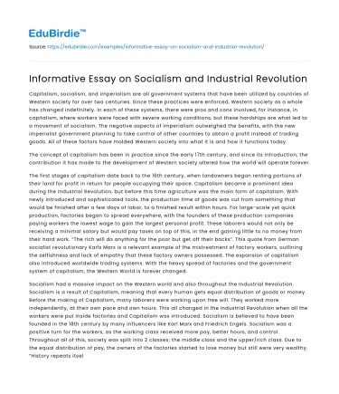 Informative Essay on Socialism and Industrial Revolution