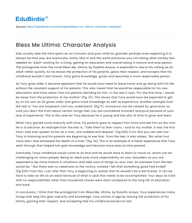 Bless Me Ultima: Character Analysis