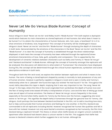 Never Let Me Go Versus Blade Runner: Concept of Humanity
