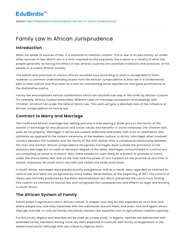 Family Law In African Jurisprudence