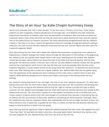 The Story of an Hour’ by Kate Chopin Summary Essay