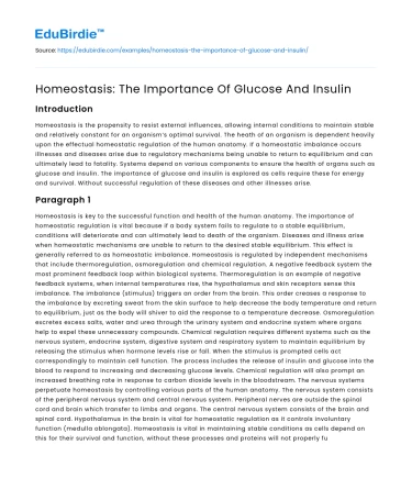 Homeostasis: The Importance Of Glucose And Insulin