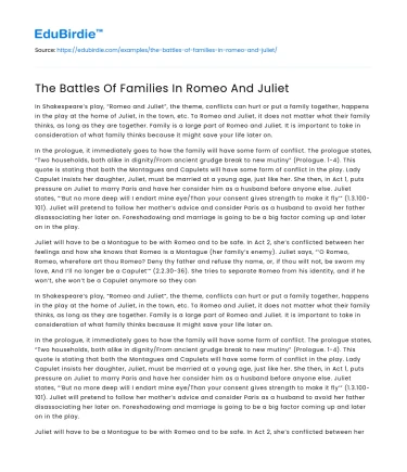 The Battles Of Families In Romeo And Juliet