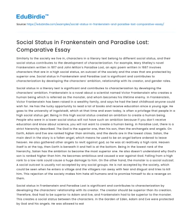 Social Status in Frankenstein and Paradise Lost: Comparative Essay