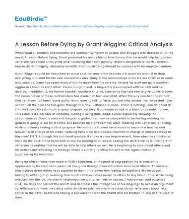 A Lesson Before Dying by Grant Wiggins: Critical Analysis