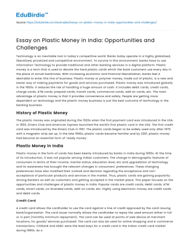 Essay on Plastic Money in India: Opportunities and Challenges