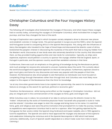 Christopher Columbus and the Four Voyages History Essay