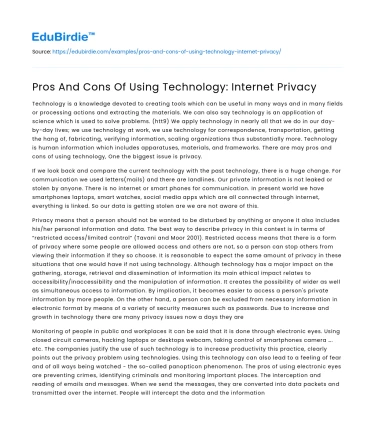 Pros And Cons Of Using Technology: Internet Privacy