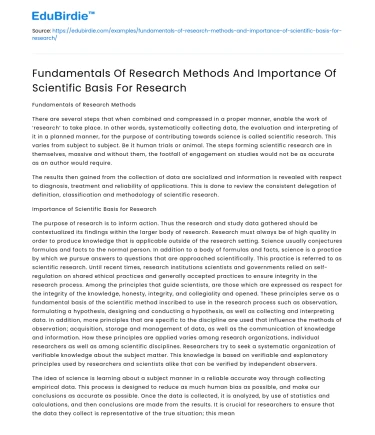 Essentials of Research Methods & Scientific Basis