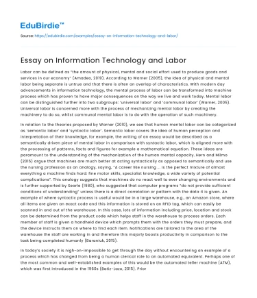 Essay on Information Technology and Labor