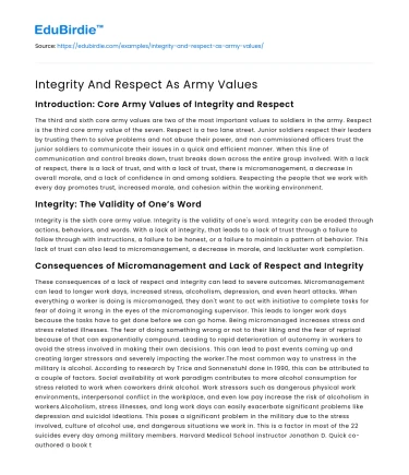 Integrity And Respect As Army Values