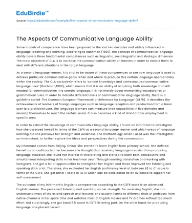 The Aspects Of Communicative Language Ability