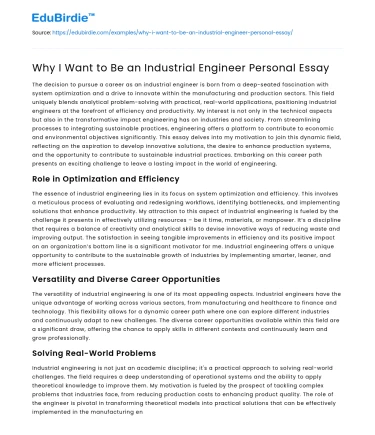 Why I Want to Be an Industrial Engineer Personal Essay