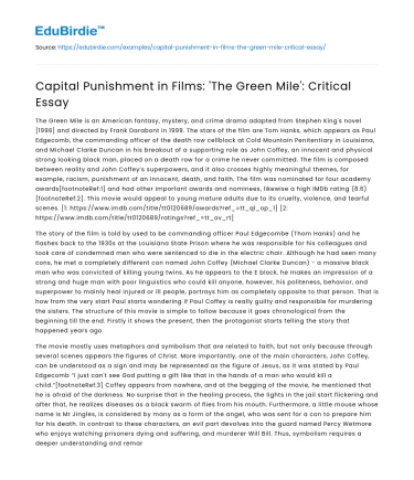 Capital Punishment in Films: ‘The Green Mile’: Critical Essay