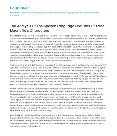 Spoken language features of Tress Macneille’s characters