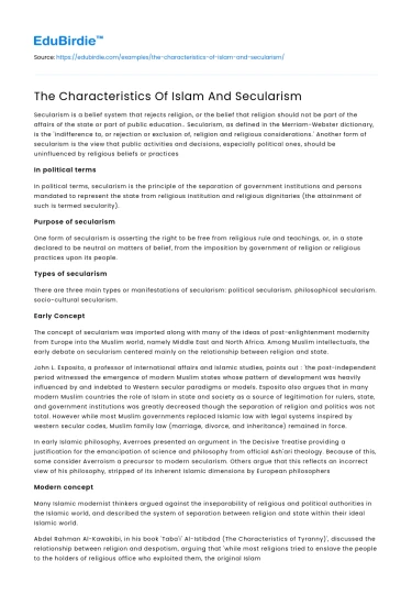 The Characteristics Of Islam And Secularism