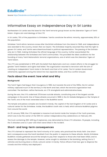 Informative Essay on Independence Day in Sri Lanka