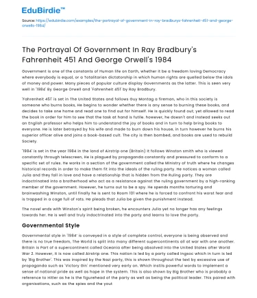 Government in Fahrenheit 451 and 1984