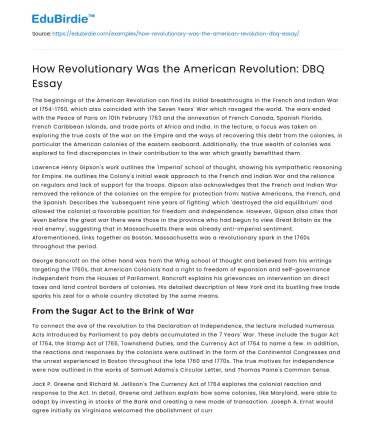 How Revolutionary Was the American Revolution: DBQ Essay