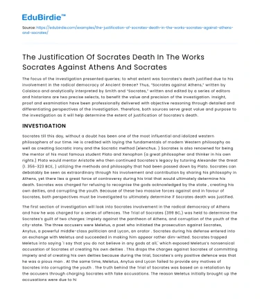 Socrates’ Death: Justification in Works Against Athens