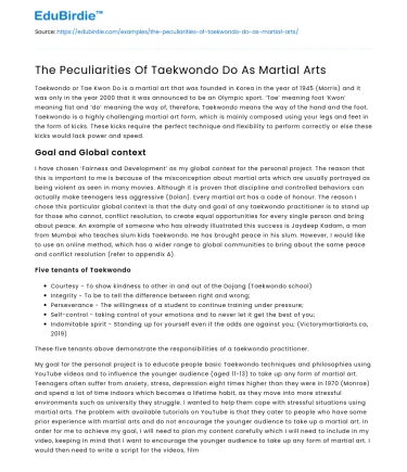 The Peculiarities Of Taekwondo Do As Martial Arts