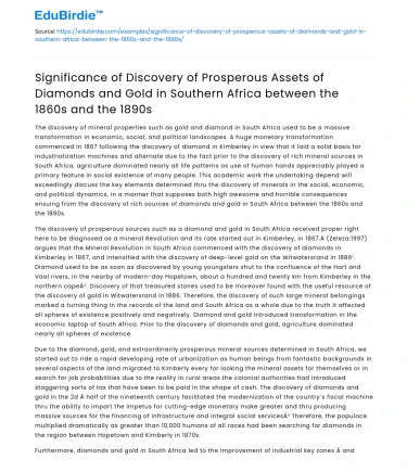 Discovery of Diamonds & Gold in Southern Africa, 1860s-1890s
