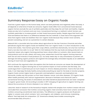 Summary Response Essay on Organic Foods