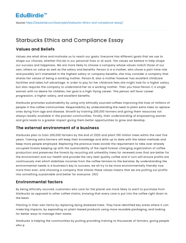Starbucks Ethics and Compliance Essay