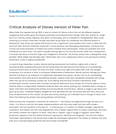 Critical Analysis of Disney Version of Peter Pan
