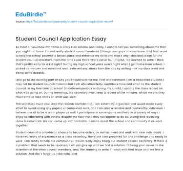 Student Council Application Essay