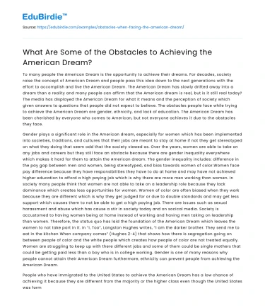 What Are Some of the Obstacles to Achieving the American Dream?