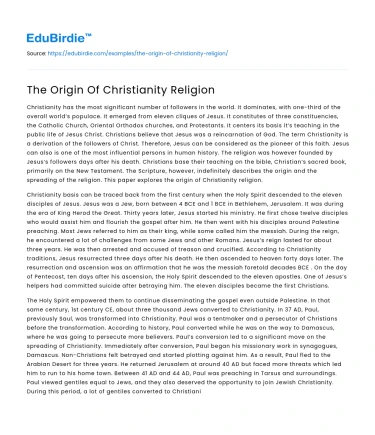 The Origin Of Christianity Religion